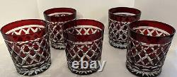 5 Ruby Red Cut-to-Clear Hand Polished Double Old Fashioned Glasses Exquisite