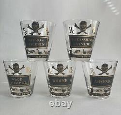 5 Vtg Georges Briard Name Your Poison Double Old Fashioned Glasses Skull MCM