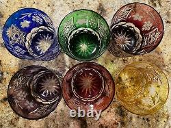 6 AJKA MARSALA Cut to Clear Crystal Double Old Fashioned Tumblers Glasses Multi