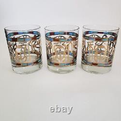 6 Couroc Egyptian Hieroglyphs Glasses Low Ball Double Old Fashioned Rocks Gold