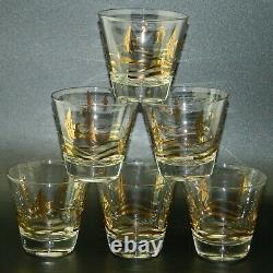 6 Fred Press Angelfish Double Old Fashioned Glasses Clear with 22 Karat Gold Fish