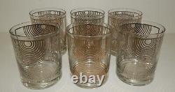 6 Georges Briard MCM Art Deco Platinum Gold Double Old Fashioned Barware Glasses