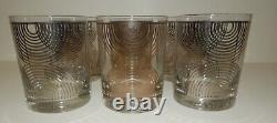 6 Georges Briard MCM Art Deco Platinum Gold Double Old Fashioned Barware Glasses