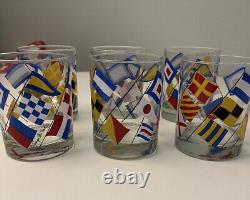 6 Georges Briard Nautical Signal Flag Double Old Fashioned Whiskey Tumblers MCM