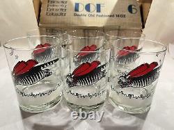 6 Kliban Flying Super Cat Double Old Fashioned Glasses Barware NIB Tastesetter