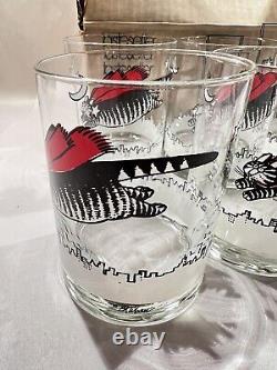 6 Kliban Flying Super Cat Double Old Fashioned Glasses Barware NIB Tastesetter