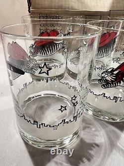 6 Kliban Flying Super Cat Double Old Fashioned Glasses Barware NIB Tastesetter