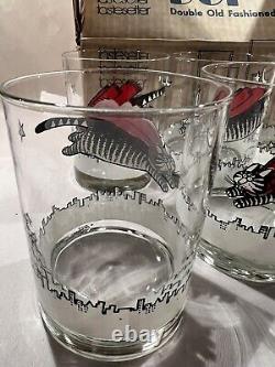 6 Kliban Flying Super Cat Double Old Fashioned Glasses Barware NIB Tastesetter