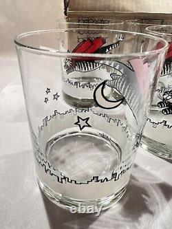 6 Kliban Flying Super Cat Double Old Fashioned Glasses Barware NIB Tastesetter