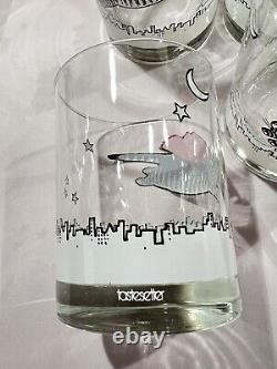 6 Kliban Flying Super Cat Double Old Fashioned Glasses Barware NIB Tastesetter