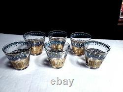 6 MCM Culver SARATOGA Double Old Fashioned Rocks Glasses 22 Kt Gold Turquoise