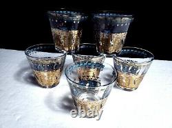 6 MCM Culver SARATOGA Double Old Fashioned Rocks Glasses 22 Kt Gold Turquoise