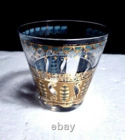 6 MCM Culver SARATOGA Double Old Fashioned Rocks Glasses 22 Kt Gold Turquoise