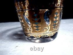 6 MCM Culver SARATOGA Double Old Fashioned Rocks Glasses 22 Kt Gold Turquoise