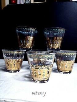 6 MCM Culver SARATOGA Double Old Fashioned Rocks Glasses 22 Kt Gold Turquoise