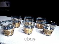 6 MCM Culver SARATOGA Double Old Fashioned Rocks Glasses 22 Kt Gold Turquoise