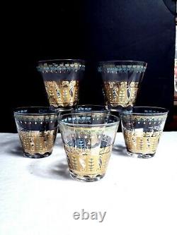 6 MCM Culver SARATOGA Double Old Fashioned Rocks Glasses 22 Kt Gold Turquoise