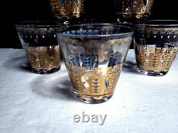 6 MCM Culver SARATOGA Double Old Fashioned Rocks Glasses 22 Kt Gold Turquoise