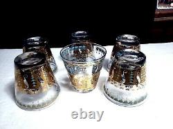 6 MCM Culver SARATOGA Double Old Fashioned Rocks Glasses 22 Kt Gold Turquoise