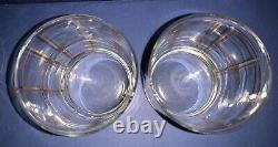 6 MCM George Briard Signed Gold Plaid Double Old Fashioned Tumblers Rock Glasses