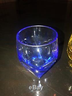 6 Moser Double Old Fashioned Glasses Rainbow Colors