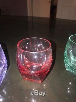 6 Moser Double Old Fashioned Glasses Rainbow Colors