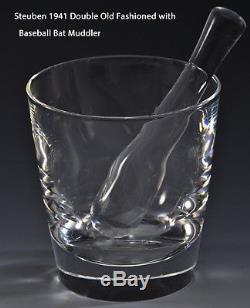 6 NEW in BOX STEUBEN DOUBLE OLD FASHIONED GLASSES & BASEBALL BAT Muddler MCM