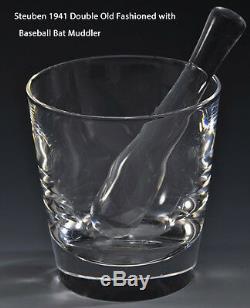 6 NEW in BOX STEUBEN DOUBLE OLD FASHIONED GLASSES with BASEBALL BAT Muddler MCM