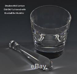 6 NEW in BOX STEUBEN DOUBLE OLD FASHIONED GLASSES with BASEBALL BAT Muddler MCM