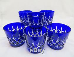 6 Pc Ajka Crystal Hungary ARABELLA Cobalt Blue Cut to Clear Double Old Fashioned