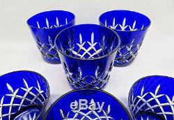 6 Pc Ajka Crystal Hungary ARABELLA Cobalt Blue Cut to Clear Double Old Fashioned