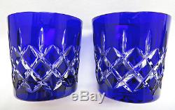 6 Pc Ajka Crystal Hungary ARABELLA Cobalt Blue Cut to Clear Double Old Fashioned