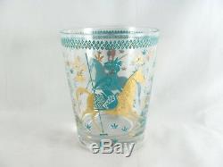 6 Persian Polo Double Old Fashioned Glass Tumblers, 4-1/2, Cera, turquoise gold