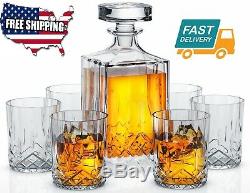 6 Pieces Home Kitchen Whiskey Bar Crystal Decanter Double Old Fashioned Glasses