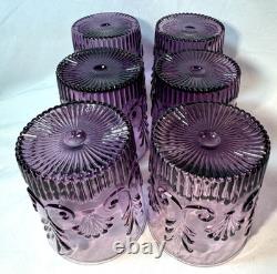 6 Purple Cranberry Adams Pilgrim Double Old Fashioned Glasses -free Ship