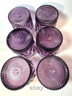 6 Purple Cranberry Adams Pilgrim Double Old Fashioned Glasses -free Ship