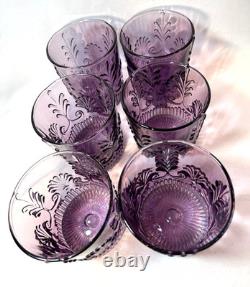 6 Purple Cranberry Adams Pilgrim Double Old Fashioned Glasses -free Ship