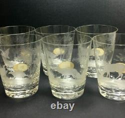 6 Queen Lace crystal double old fashioned glasses American wildlife with sticker