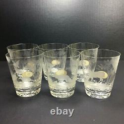 6 Queen Lace crystal double old fashioned glasses American wildlife with sticker