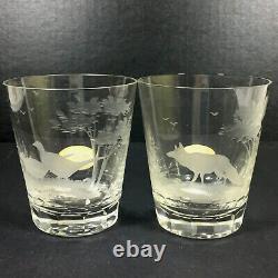 6 Queen Lace crystal double old fashioned glasses American wildlife with sticker