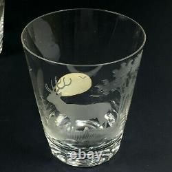 6 Queen Lace crystal double old fashioned glasses American wildlife with sticker