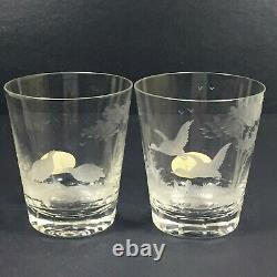 6 Queen Lace crystal double old fashioned glasses American wildlife with sticker