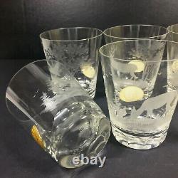 6 Queen Lace crystal double old fashioned glasses American wildlife with sticker