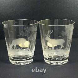 6 Queen Lace crystal double old fashioned glasses American wildlife with sticker