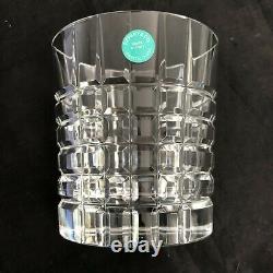 6- Tiffany Crystal Glasses Double Old Fashioned Plaid Tumbler New In Box #86g