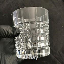 6- Tiffany Crystal Glasses Double Old Fashioned Plaid Tumbler New In Box #86g