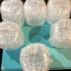 6- Tiffany Crystal Glasses Double Old Fashioned Plaid Tumbler New In Box #86g