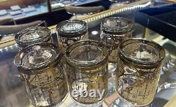 (6) VTG Mid Century Cera 22K Gold World Atlas Maps Double Old Fashioned Glasses