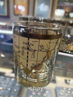 (6) VTG Mid Century Cera 22K Gold World Atlas Maps Double Old Fashioned Glasses