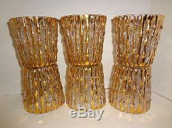 6 Vintage MID Century Imperial Gold Bamboo Double Old Fashioned Glasses